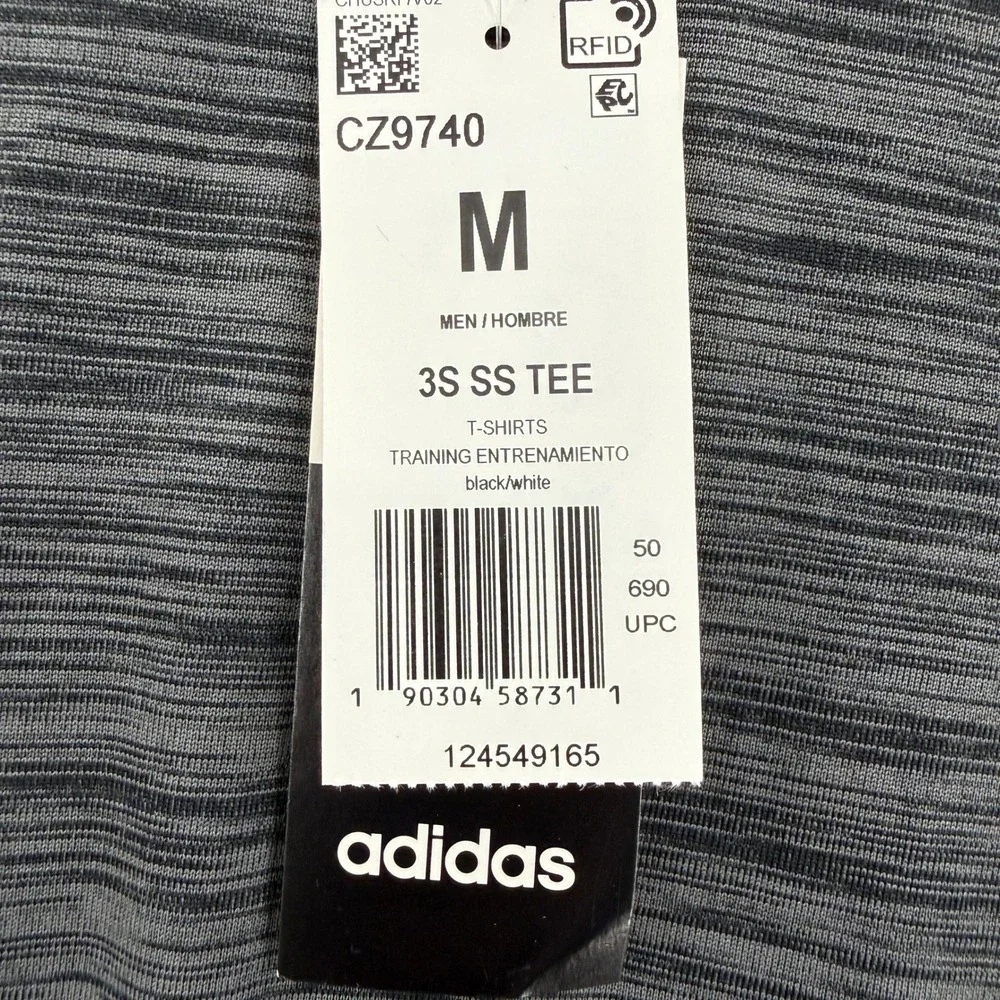 Adidas T-Shirt Mens Size Medium Black Gray White Space Dye Training Top CZ9740